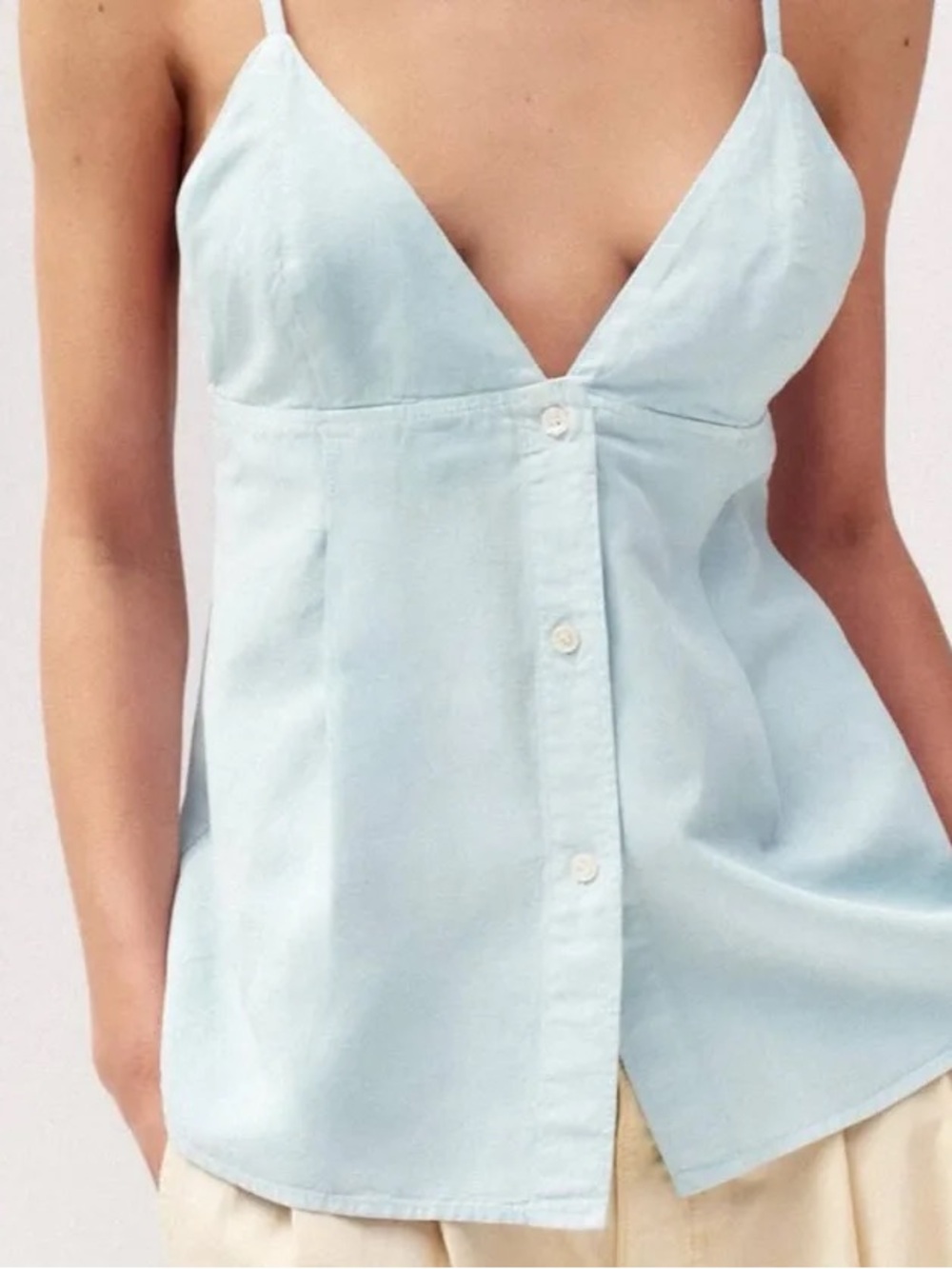 Zara Pale Blue Spaghetti Strap Button-Front Top